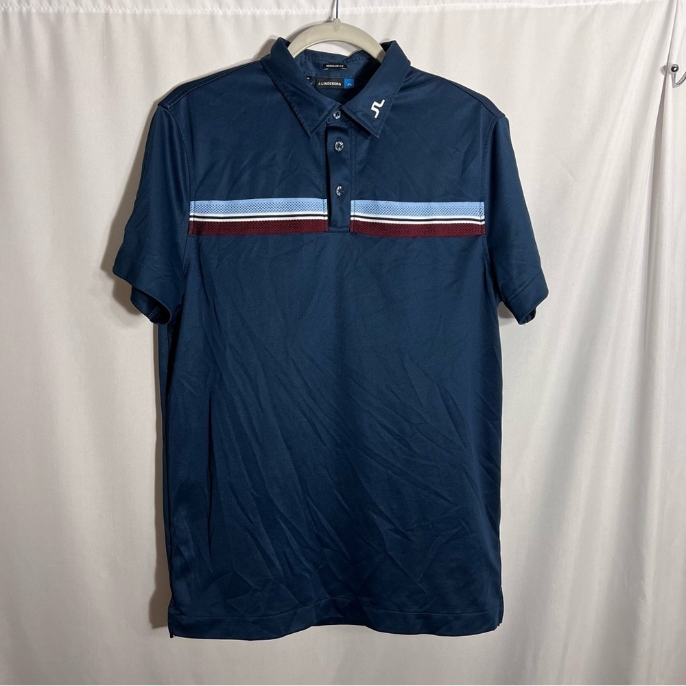 J. Lindberg Mens Short Sleeve polo Shirt Size M Blue Regular Stretch Golf Active